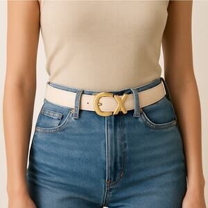 Paloma Picasso Signature "X" Beige Leather Belt Gold
Size Large L/80 Italy